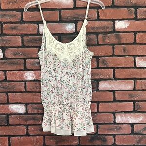 Mine White and Pink Fitted Peplum Camisole